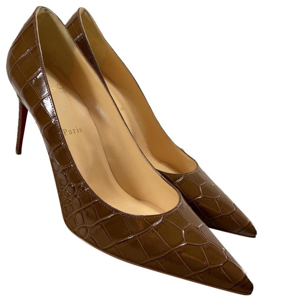 Kate 85mm Ali Embossed Calf Biscotto Brown Heels Pumps E232